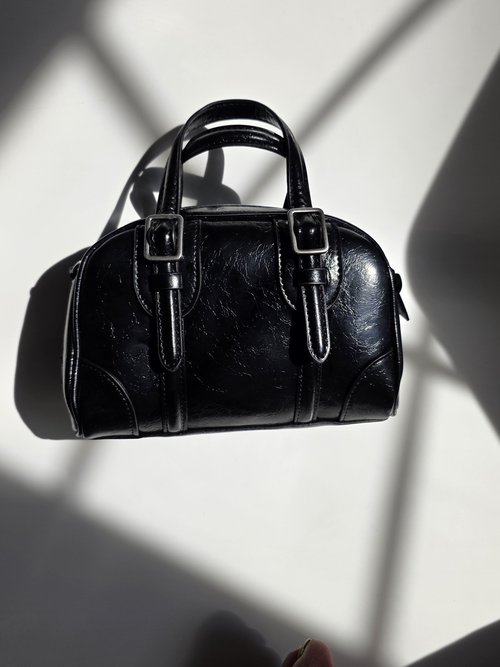 Zara Black Glossy Crossbody Satchel